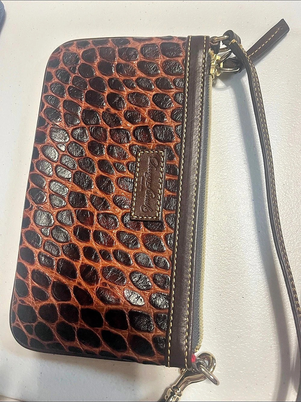 Dooney & Bourke Croc-Embossed Leather Wristlet Pouch Brown & Black